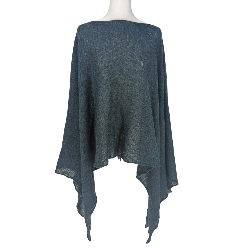 Peruvian Connection Baby Alpaca Wool Blend Poncho Wrap Teal Blue One Size Shawl